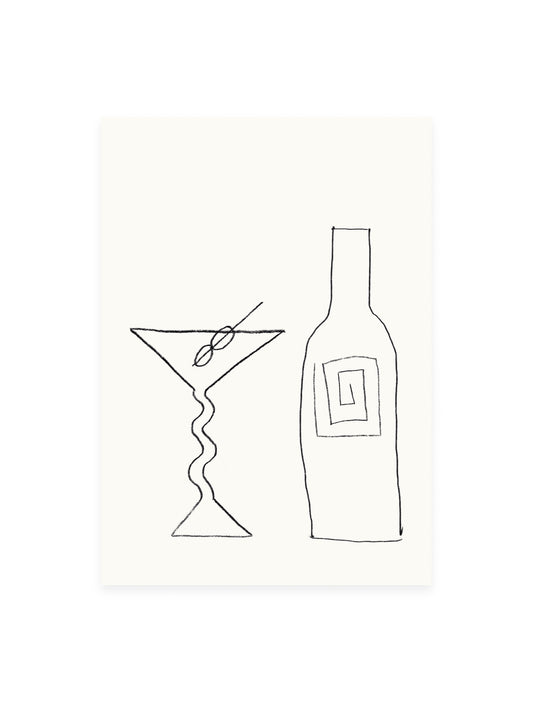 Postkarte Martini & Wein (Risographie)