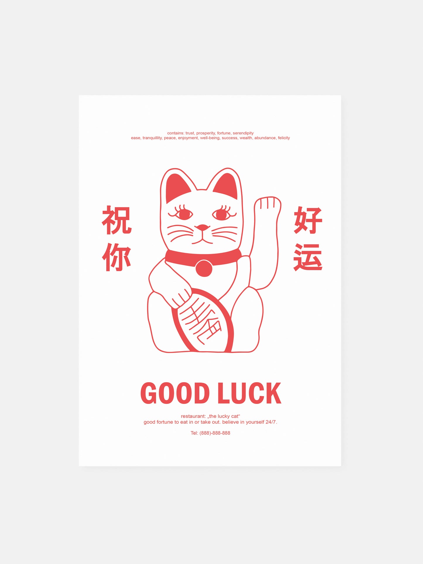 Postkarte 'the lucky cat' rot