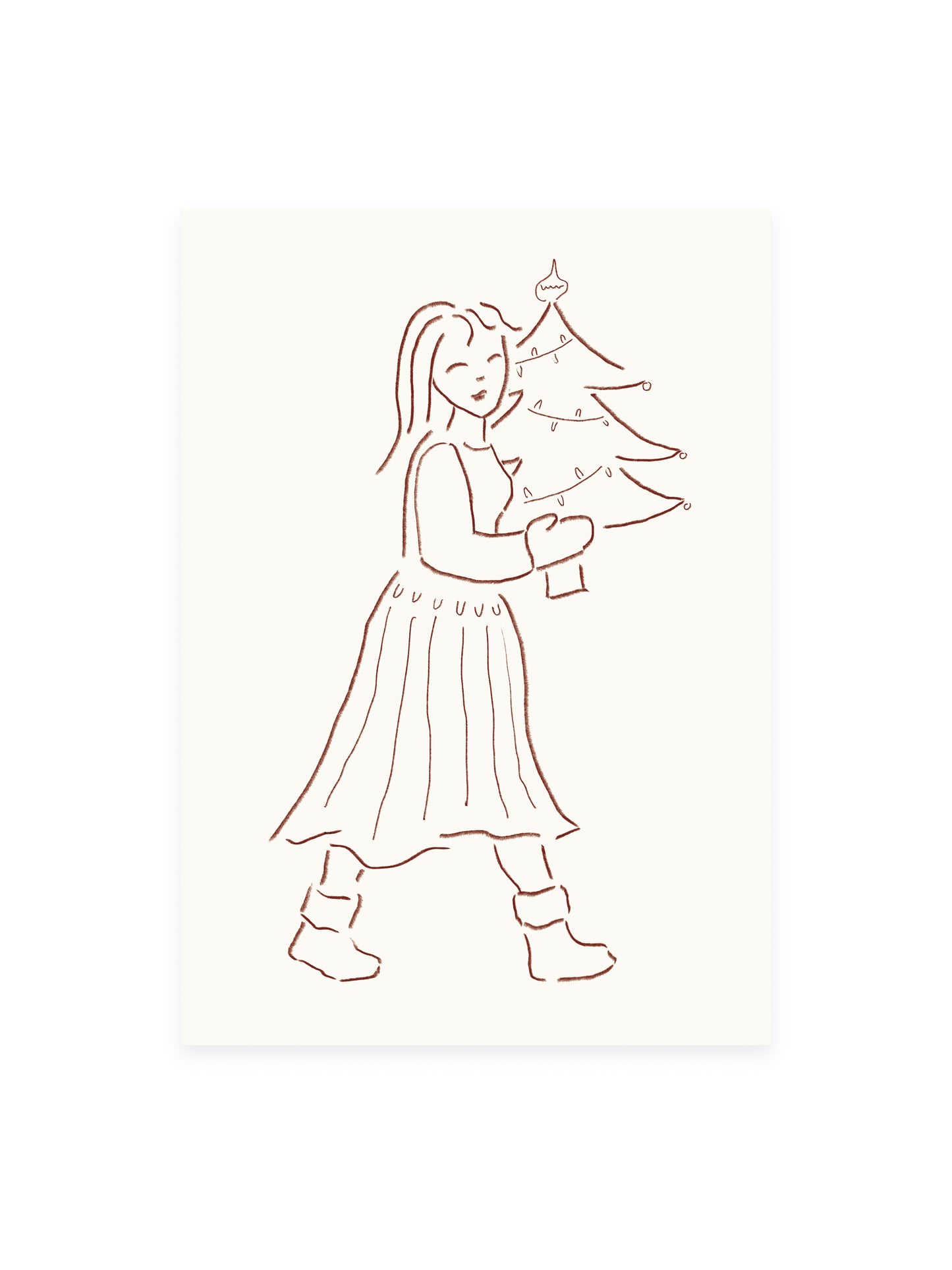 Postkarte Mädchen mit Weihnachtsbaum (Risographie)