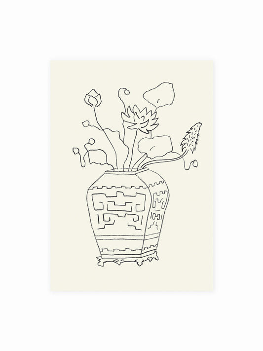 Postkarte Vase mit Lotus (Risographie)