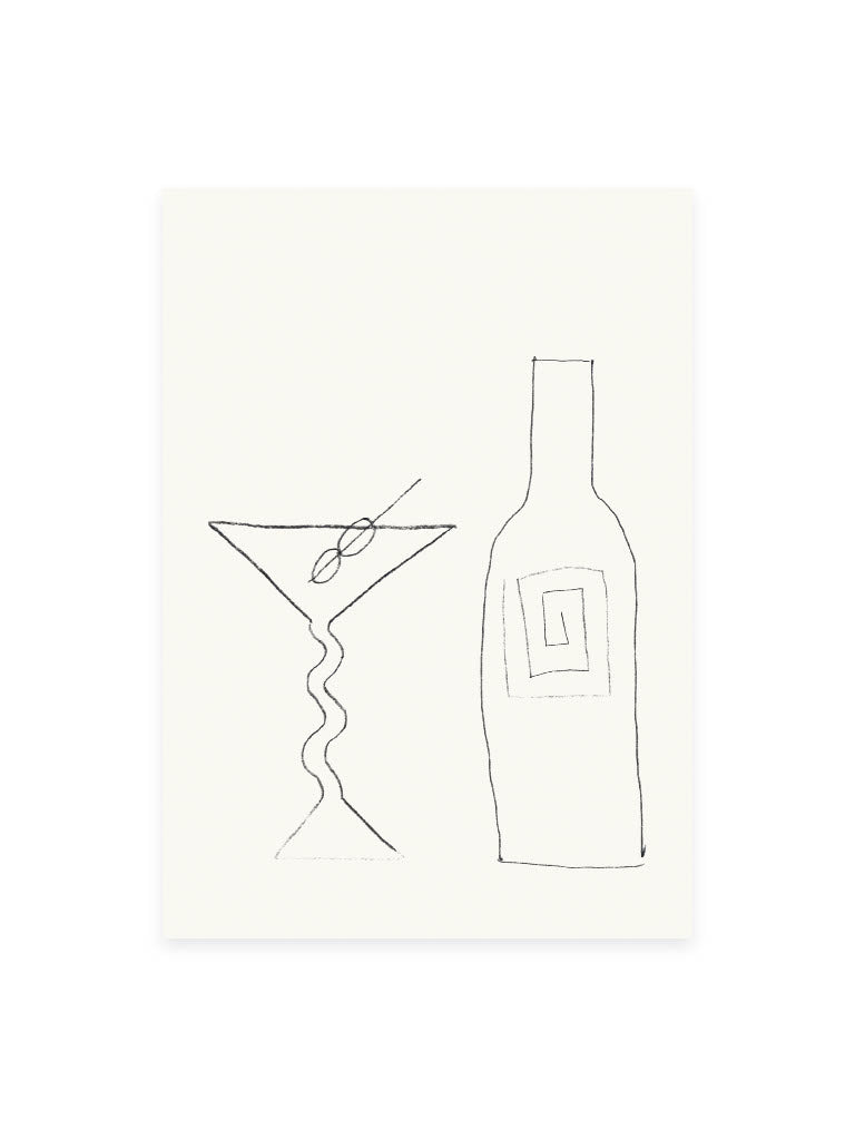 Postkarte Martini & Wein (Risographie)